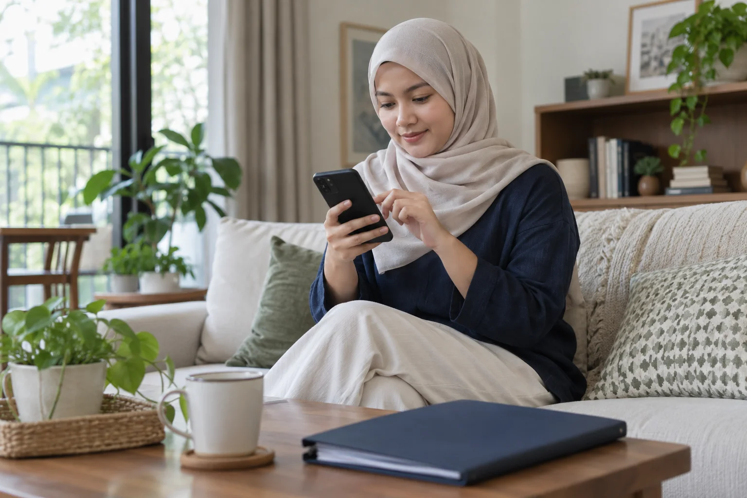 Ilustrasi wanita mengurus pilihan komunikasi pada telefon
