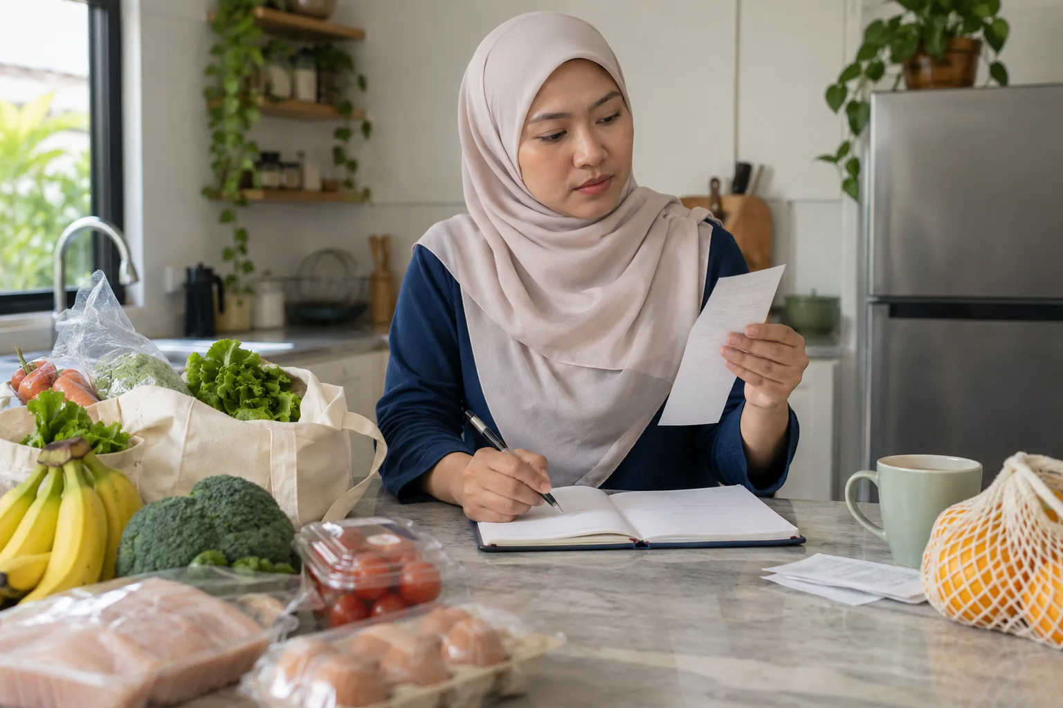 Ilustrasi semakan belanja barang dapur dan simpanan