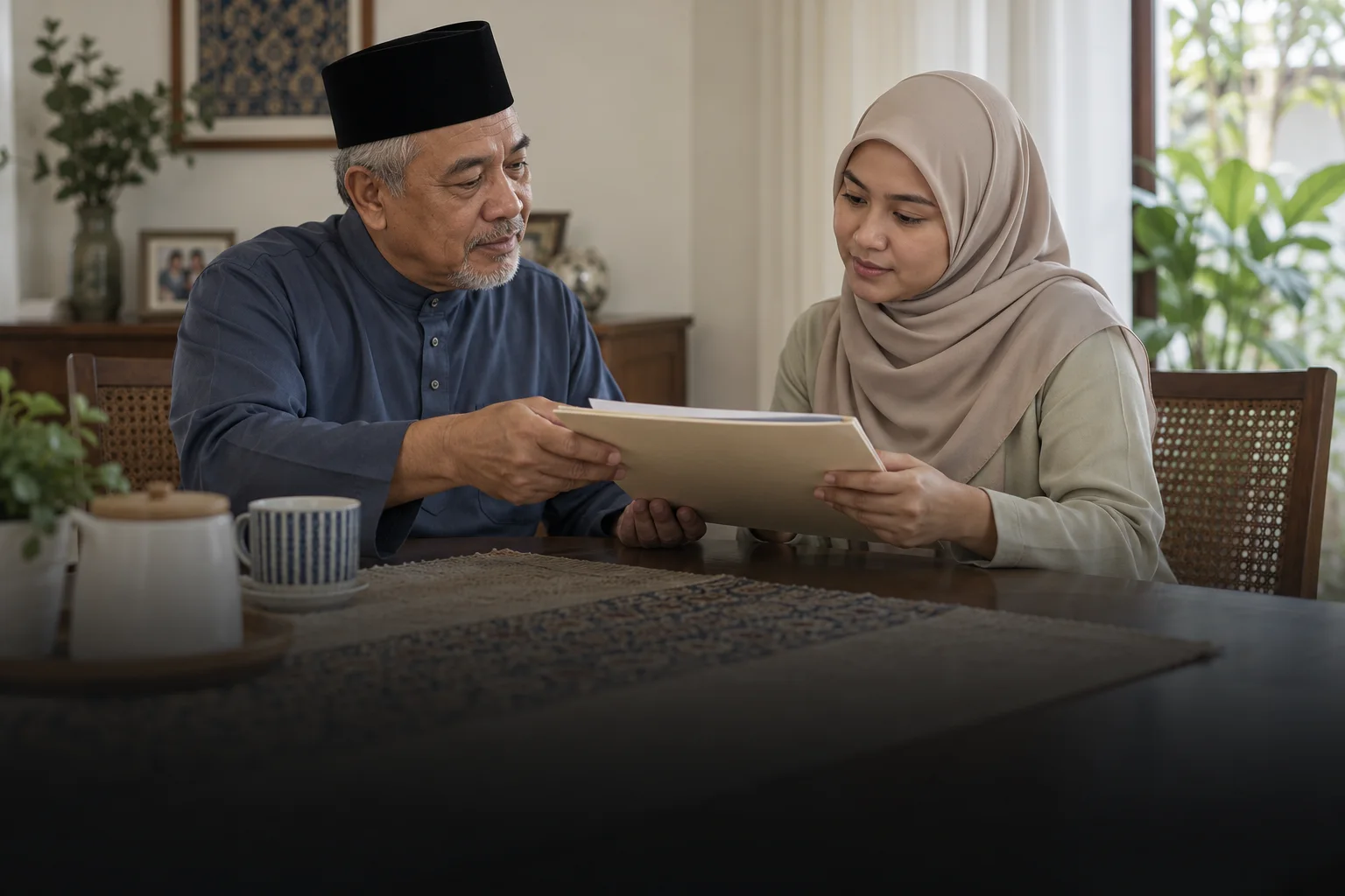 Ilustrasi keluarga berbincang tentang pengurusan dokumen