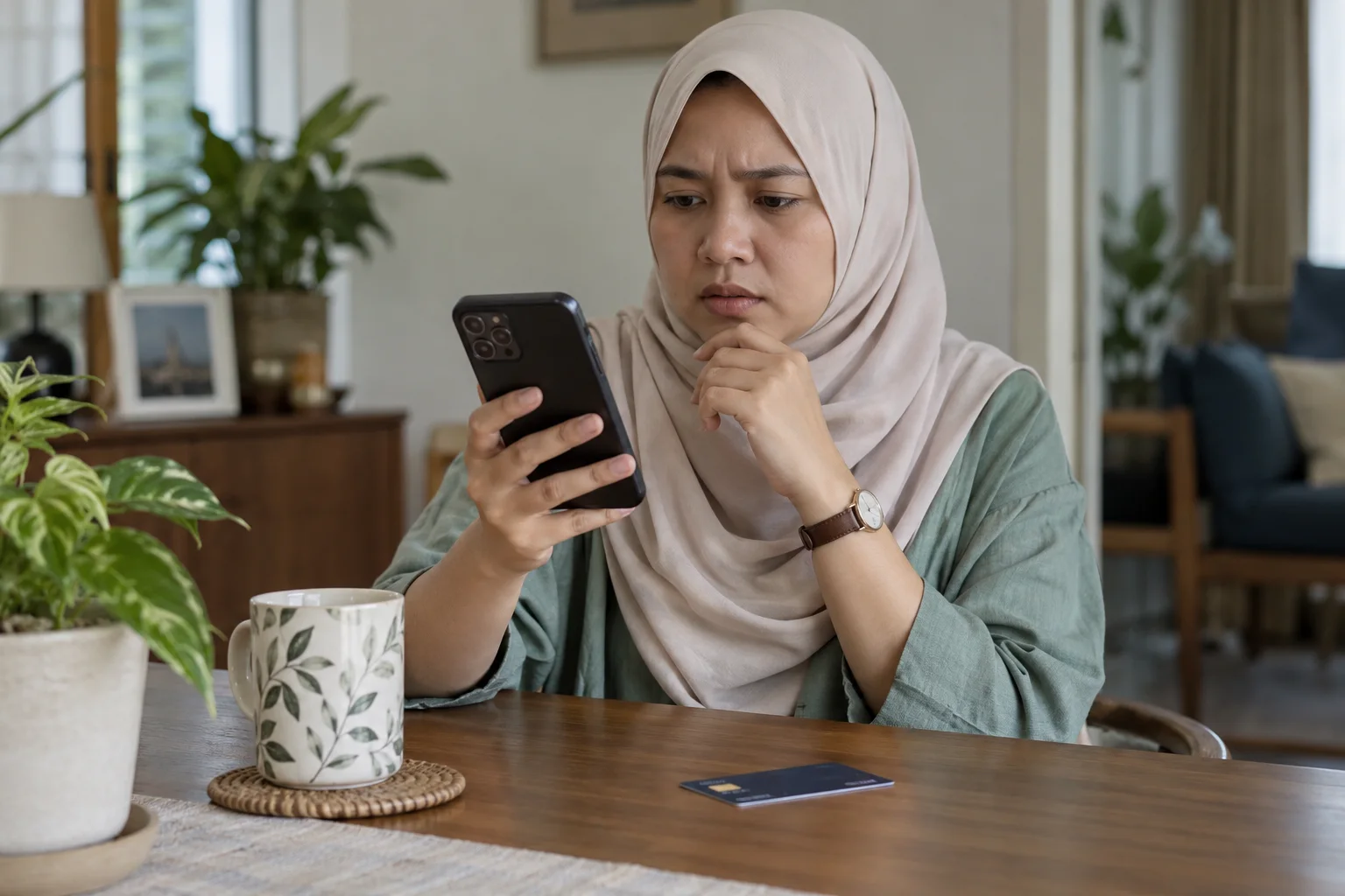 Ilustrasi wanita berhati-hati menerima panggilan tidak dikenali