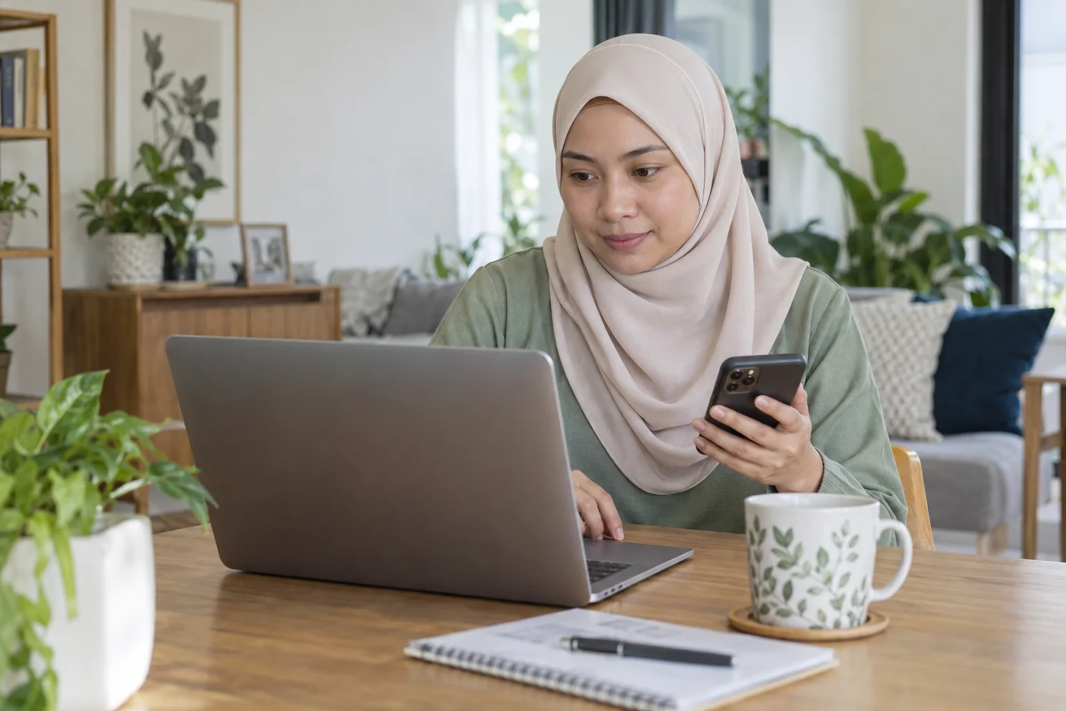 Ilustrasi wanita menyemak resit digital